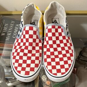 Vans Kids Checkered Slip-On Sneakers - Red and Yellow